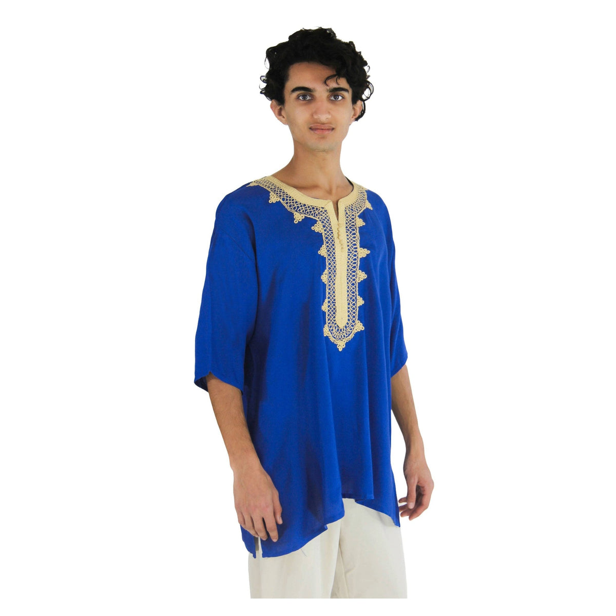 Moroccan Marrakechi Man Shirt - Blue with Gold