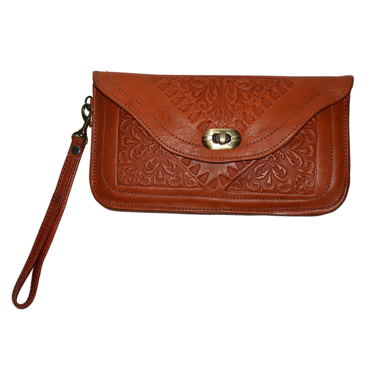 Marwa Leather Clutch Carved - Orange