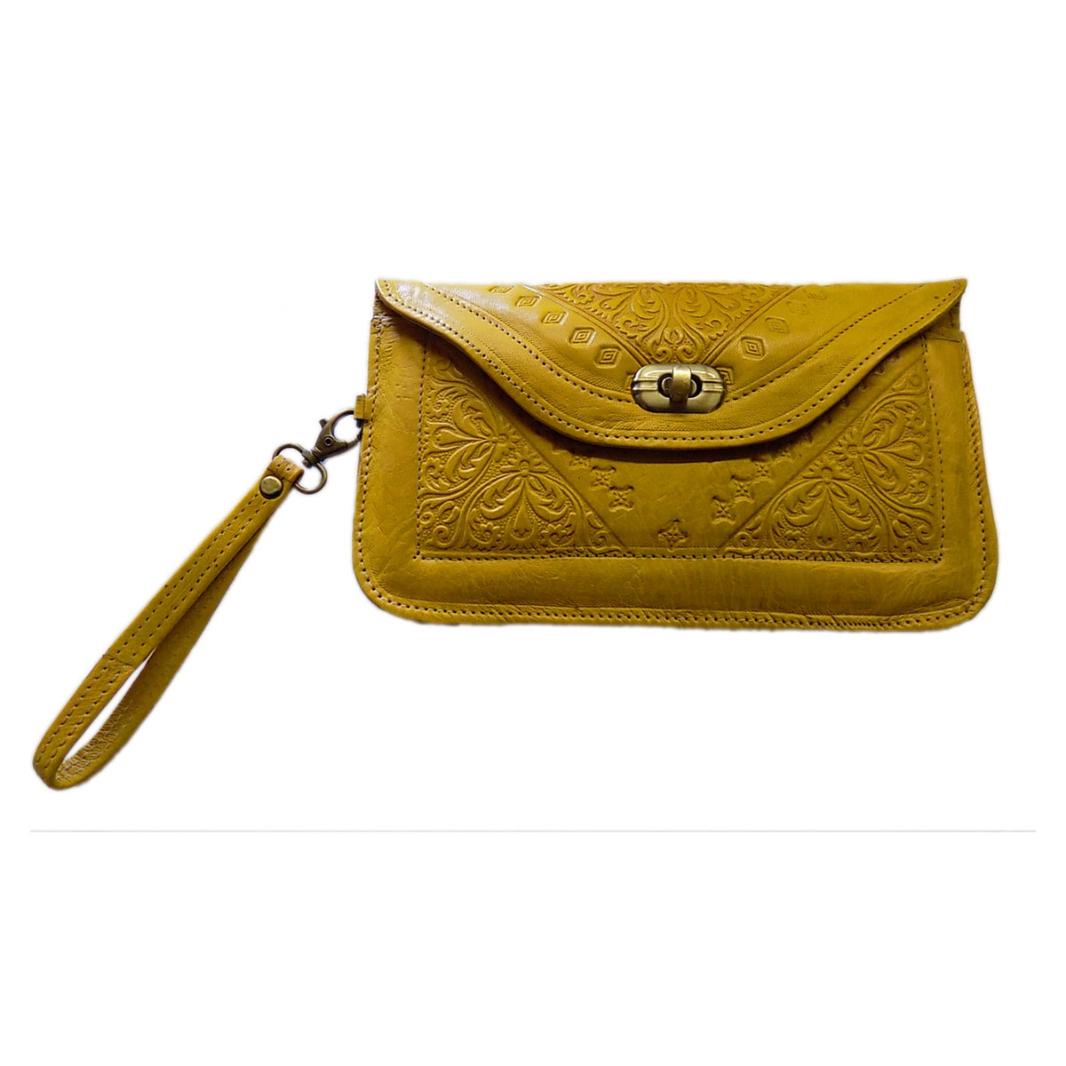 Marwa Leather Clutch Carved - Yellow