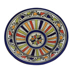 Stripe Blue Ceramic Serving Plate Handmade 8"