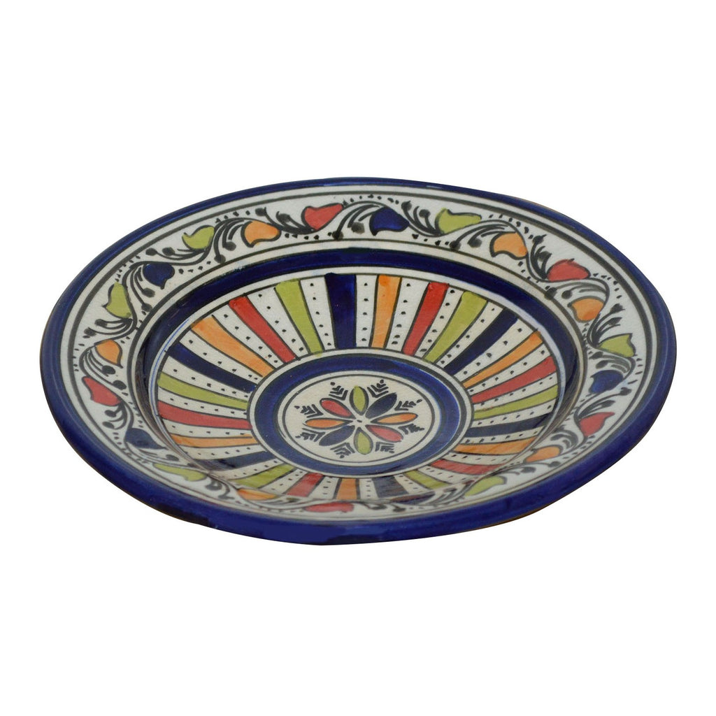 Stripe Blue Ceramic Serving Plate Handmade 8"