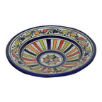Stripe Blue Ceramic Serving Plate Handmade 8"