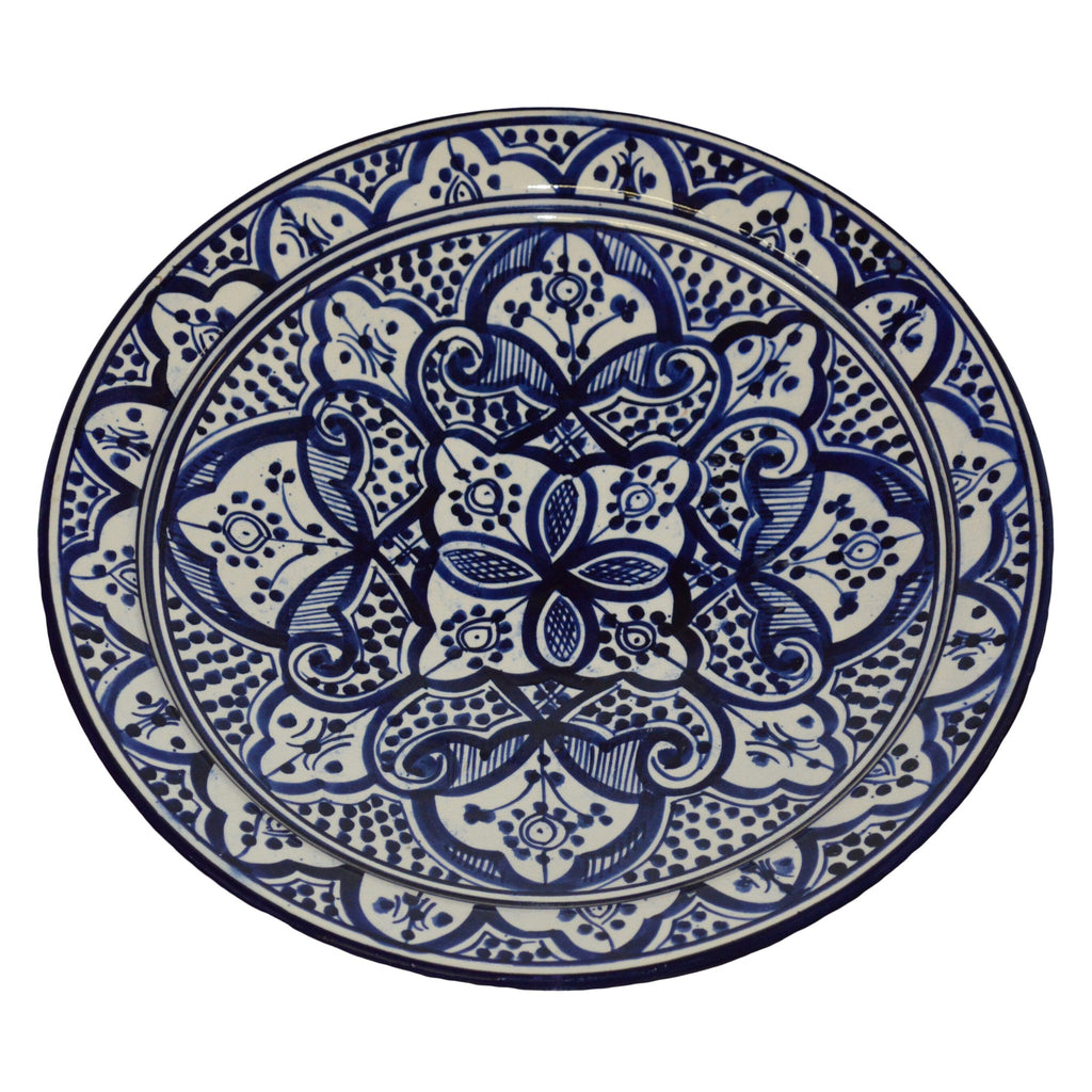 Fez Blue Ceramic Serving Plate Handmade Large 12"