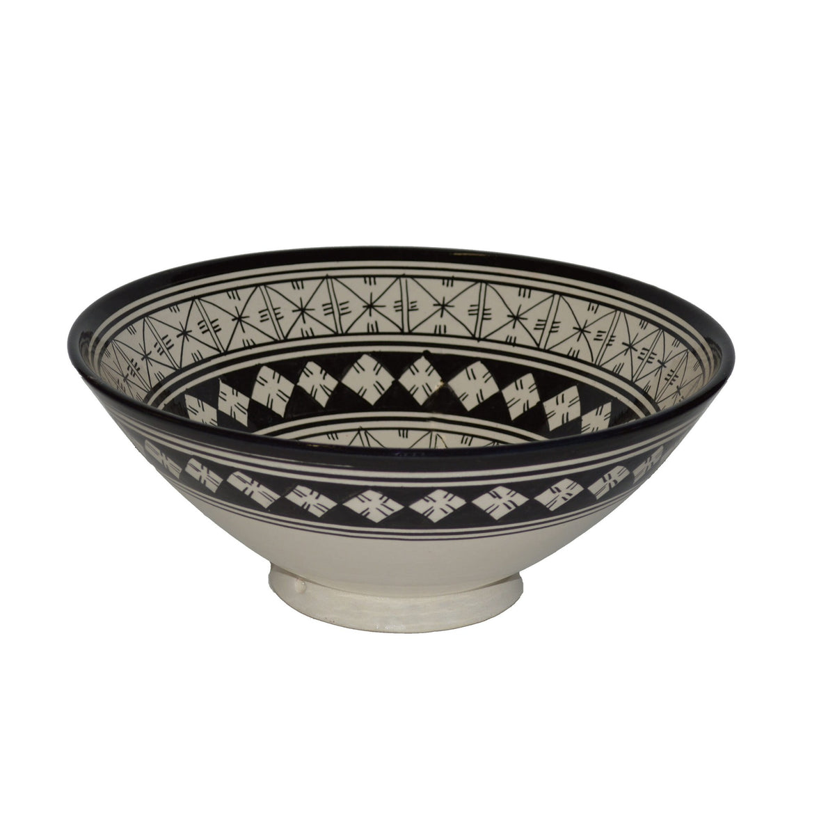 Diamond White & Black Handmade Serving Bowl 10 inches Medium