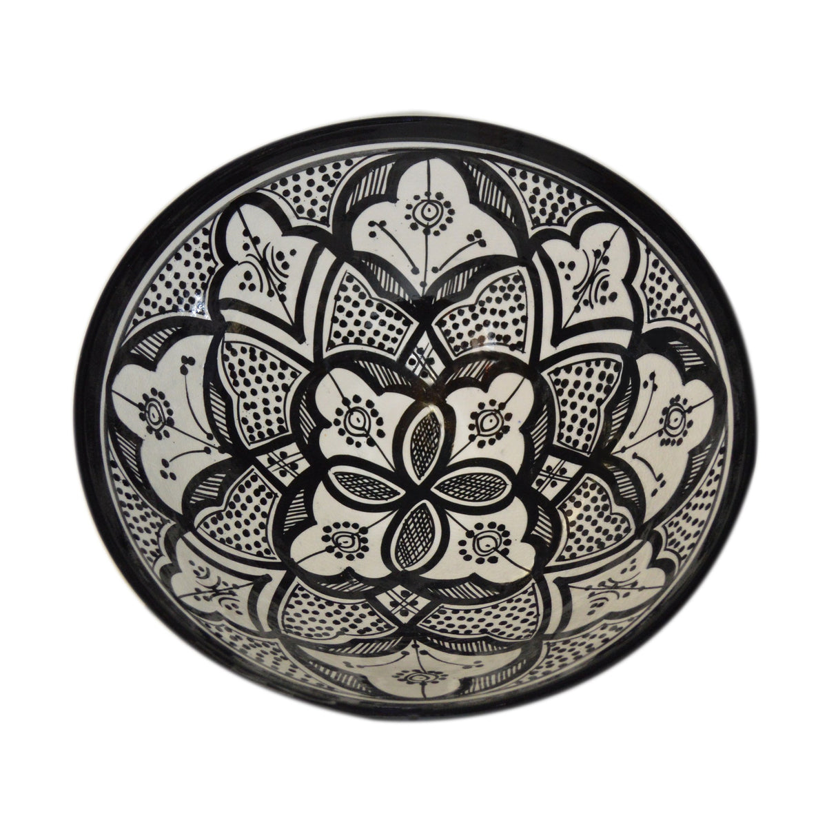 Fes Handmade Serving Bowl 12 inches Large - White&Black