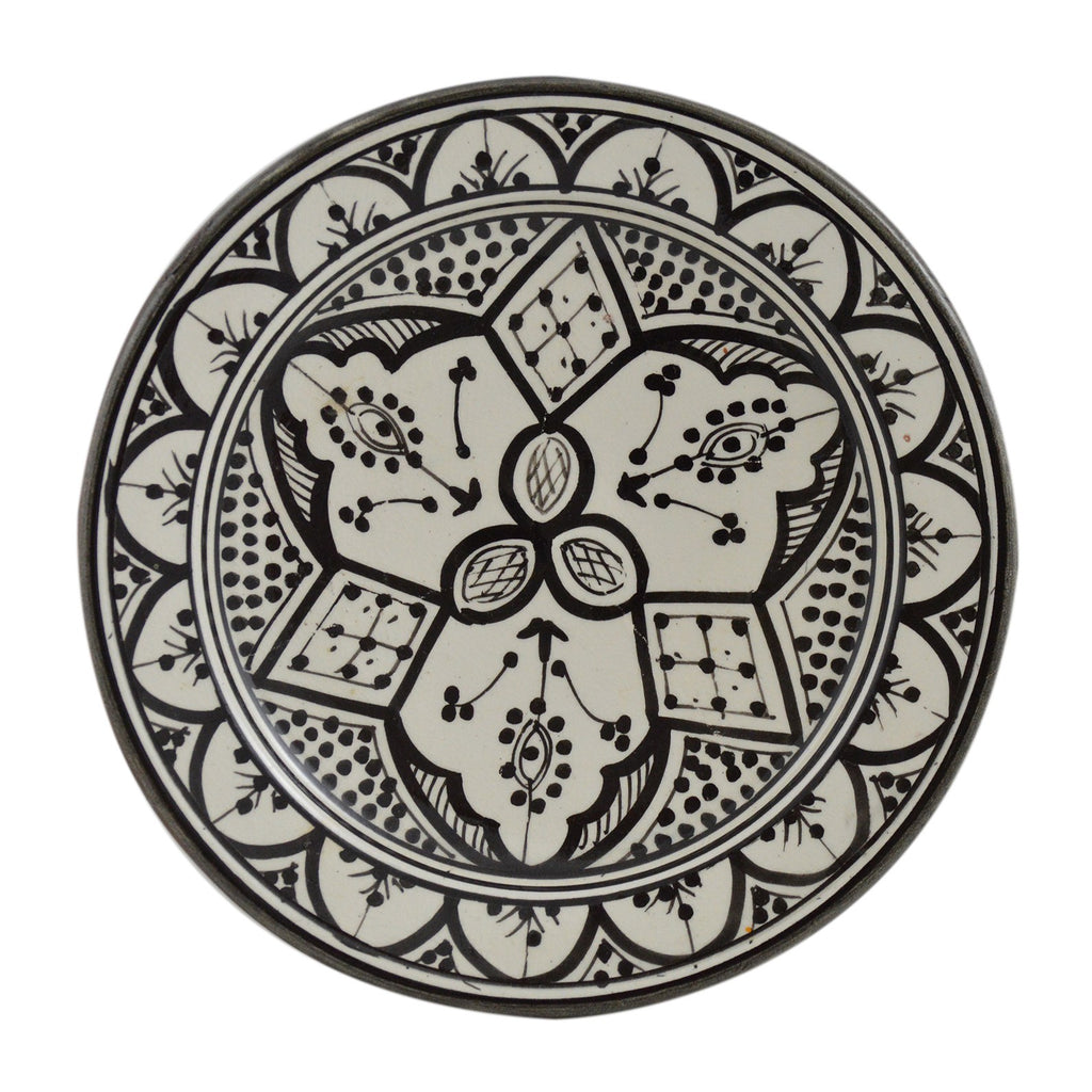 Fes Ceramic Serving Plate Handmade 8" - White&Black