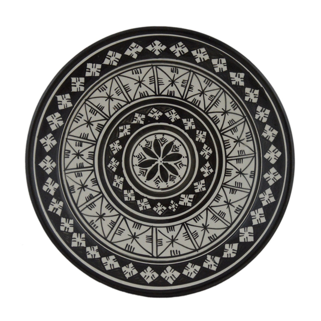 Black&White Ceramic Serving Plate Handmade Large 12" - Black&White