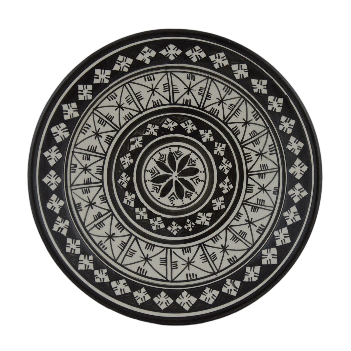 Black&White Ceramic Serving Plate Handmade Large 12" - Black&White