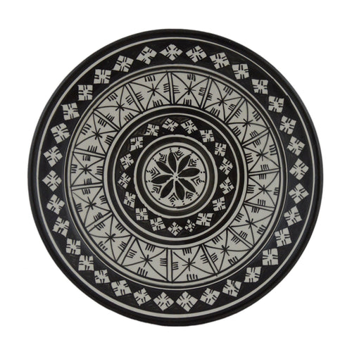 Black&White Ceramic Serving Plate Handmade Large 12" - Black&White