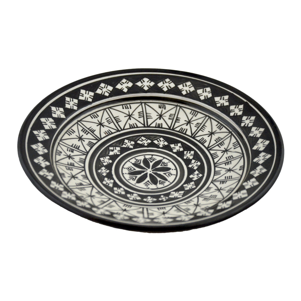 Black&White Ceramic Serving Plate Handmade Large 12" - Black&White