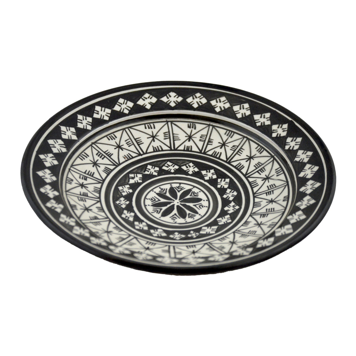 Black&White Ceramic Serving Plate Handmade Large 12" - Black&White