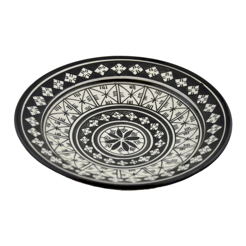 Black&White Ceramic Serving Plate Handmade Large 12" - Black&White