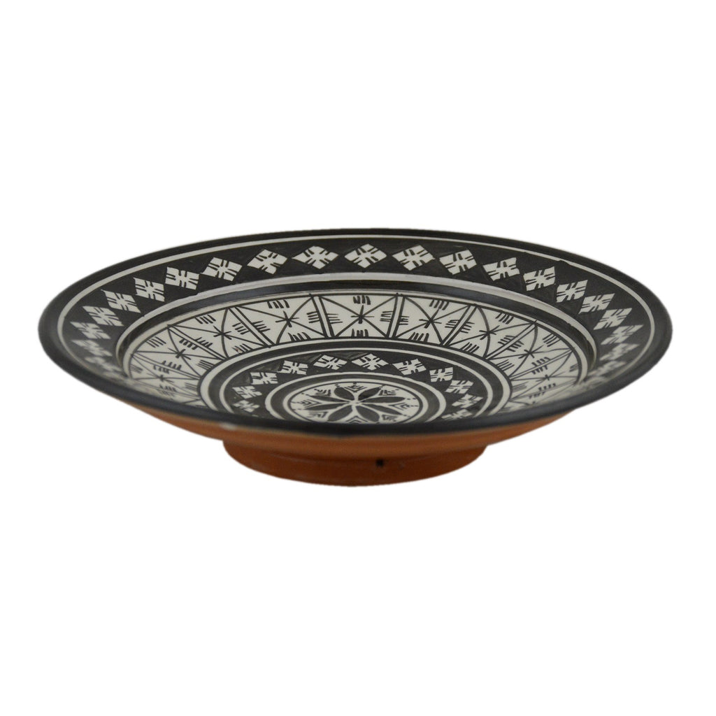 Black&White Ceramic Serving Plate Handmade Large 12" - Black&White