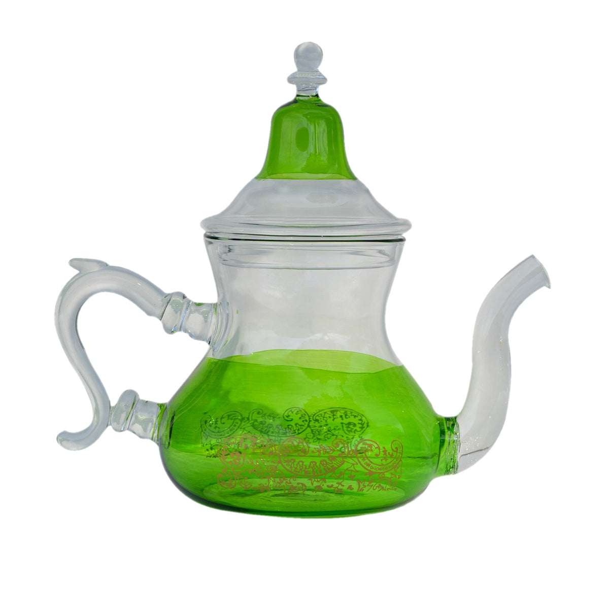 All Glass Hand Blown Teapot Durable Heat Resistance 32 Oz - Green