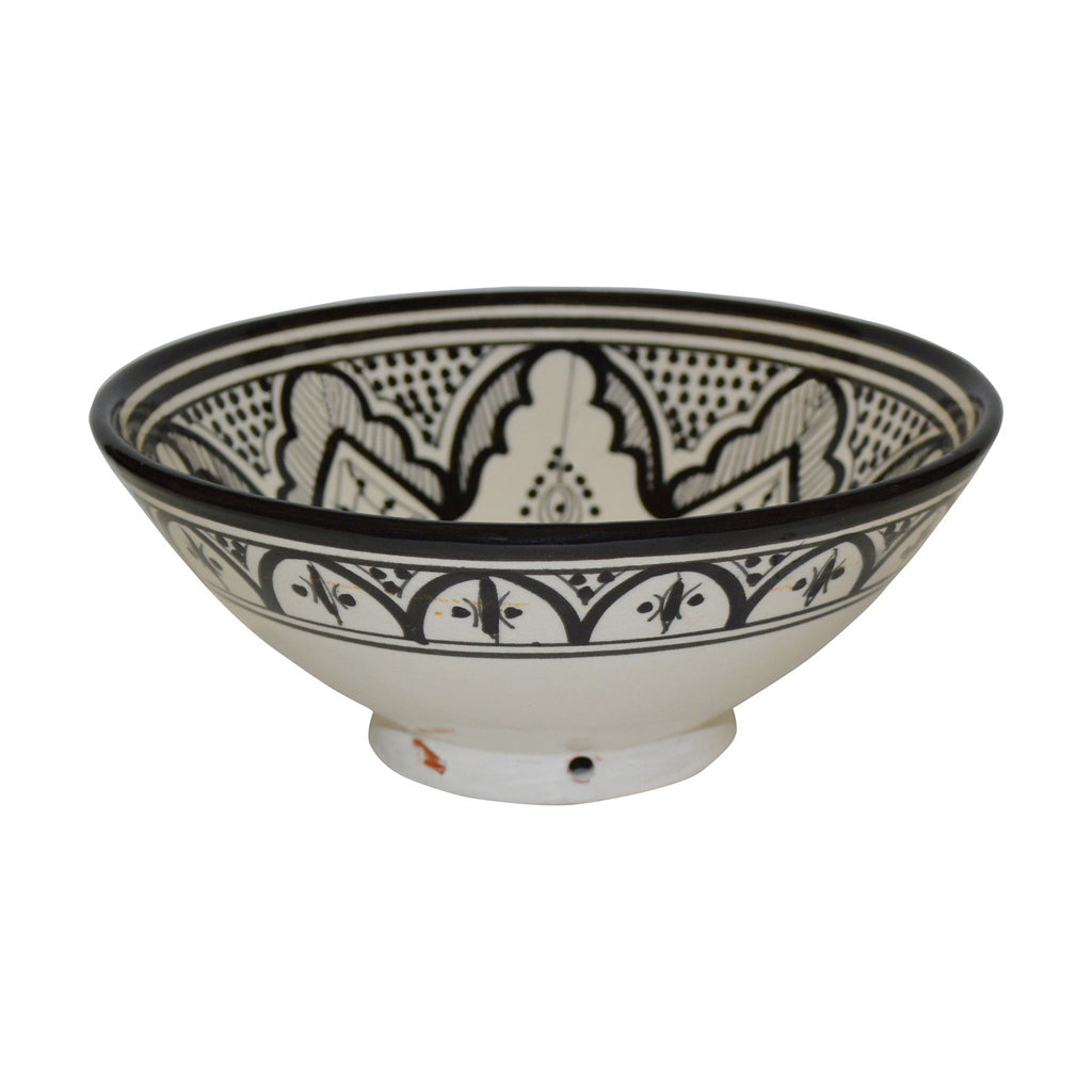 Fes Handmade Serving Bowl 10 inches Medium - White&Black