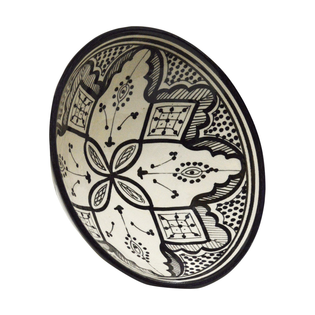 Fes White & Black Handmade Serving Bowl 8 inches Small