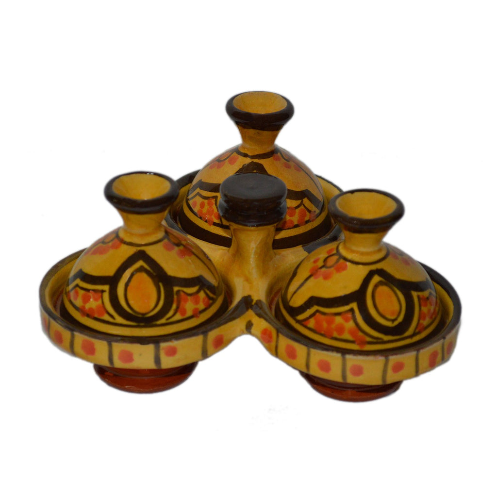 Safi Yellow Dome Moroccan Ceramic Triple Spice Holder