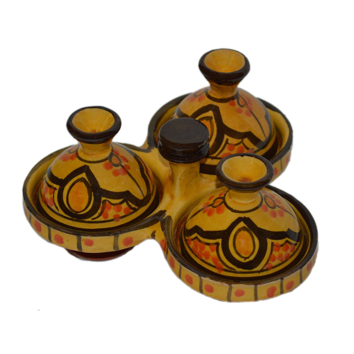 Safi Yellow Dome Moroccan Ceramic Triple Spice Holder