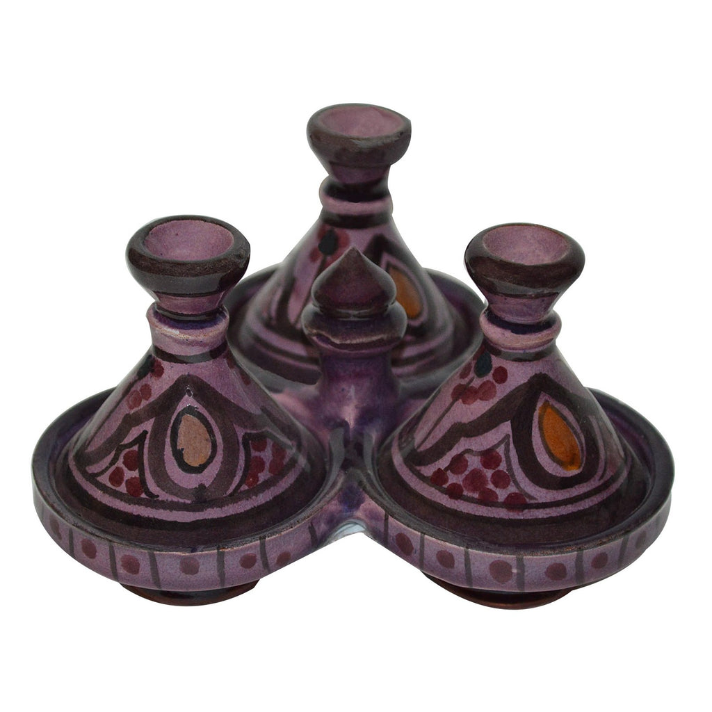 Purple Moroccan Ceramic Triple Spice Holder