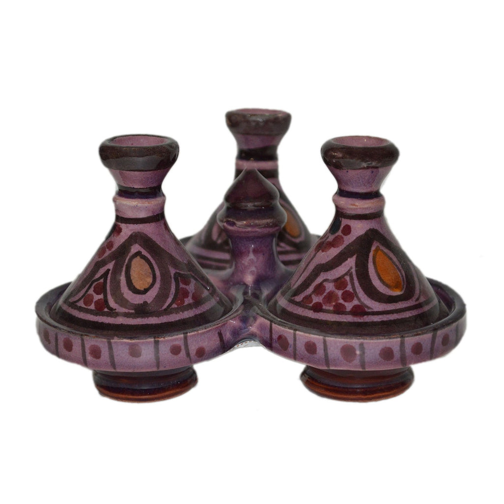 Purple Moroccan Ceramic Triple Spice Holder