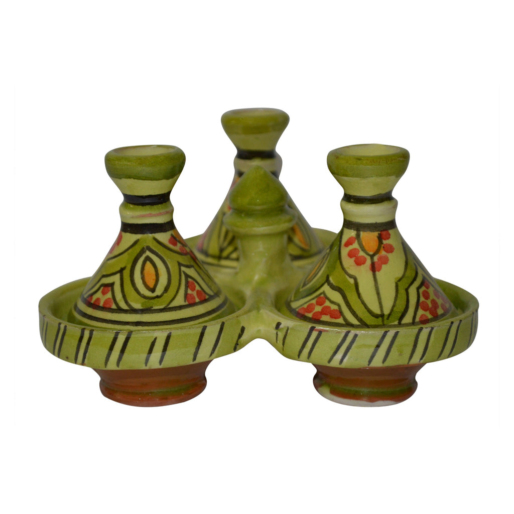 Lime Moroccan Ceramic Triple Spice Holder