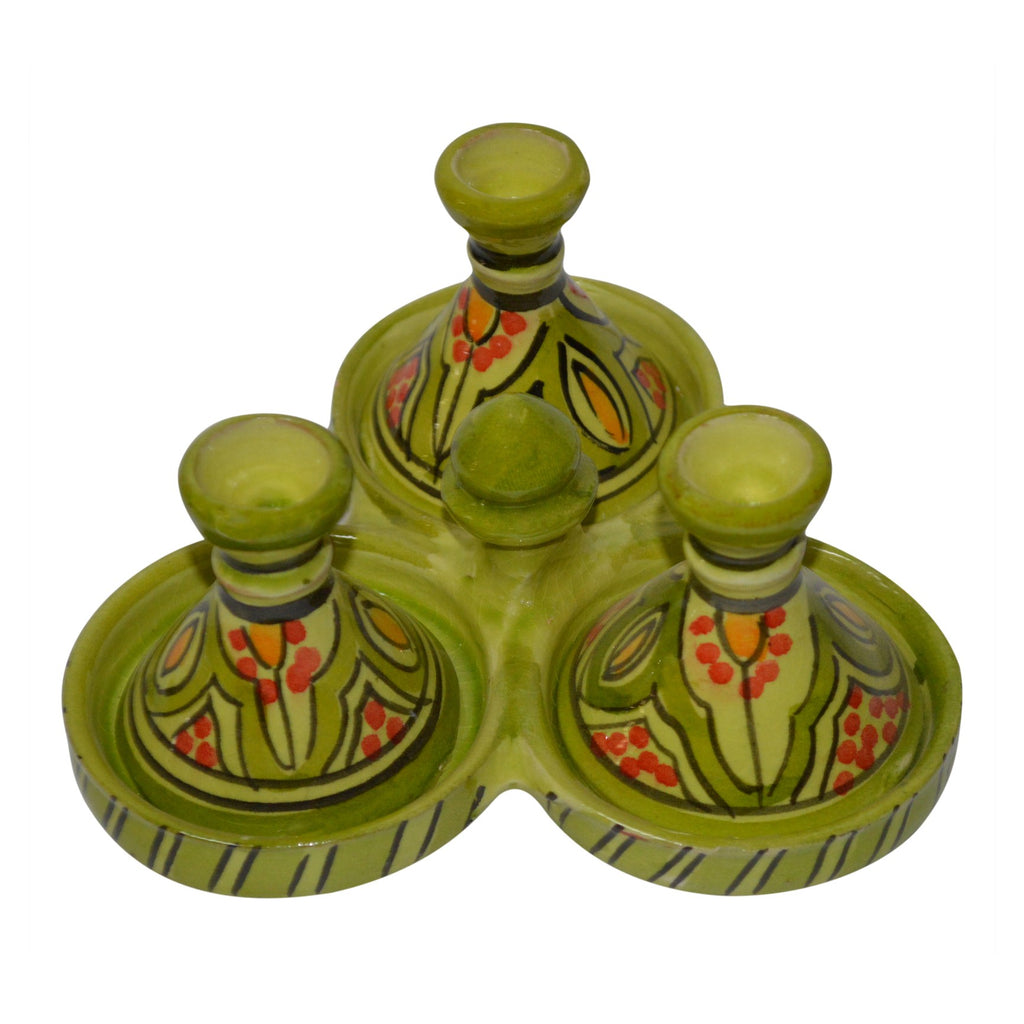 Lime Moroccan Ceramic Triple Spice Holder