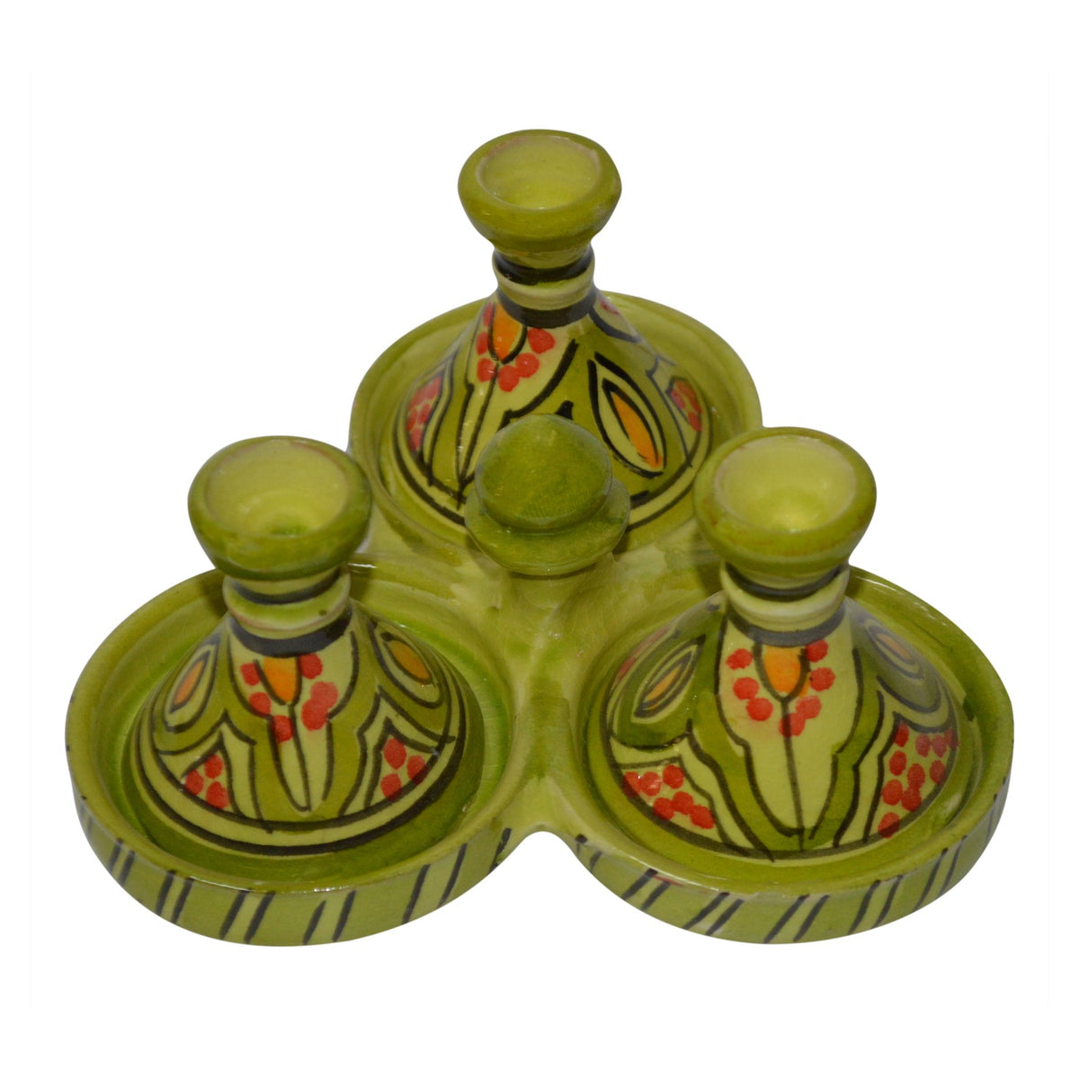 Lime Moroccan Ceramic Triple Spice Holder