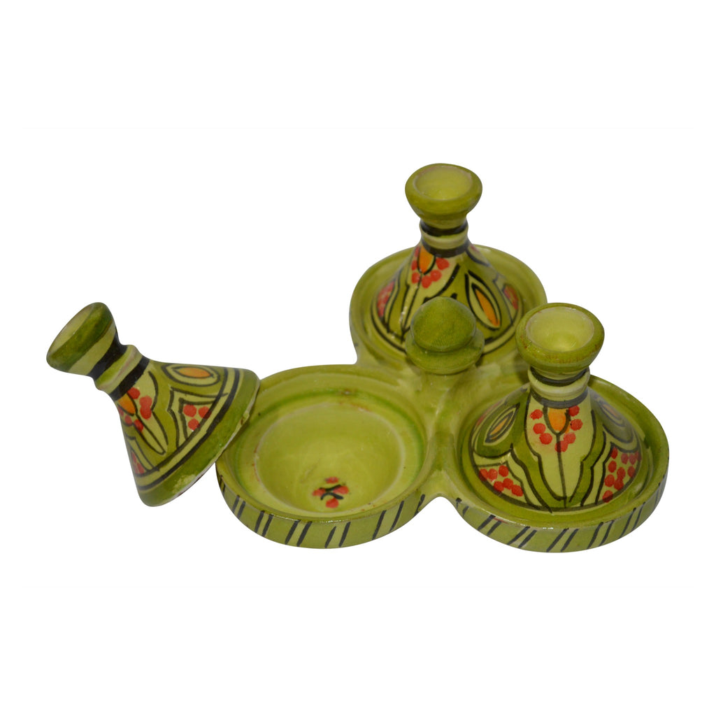 Lime Moroccan Ceramic Triple Spice Holder