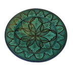 Black&White Ceramic Serving Plate Handmade Large 12" - Aqua Dark