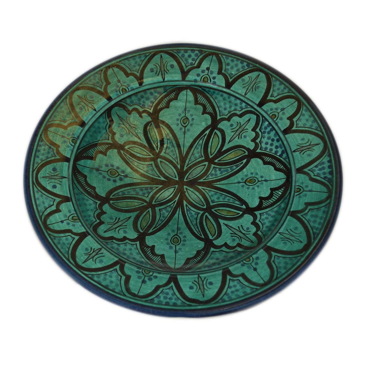 Black&White Ceramic Serving Plate Handmade Large 12" - Aqua Dark