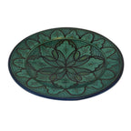 Black&White Ceramic Serving Plate Handmade Large 12" - Aqua Dark