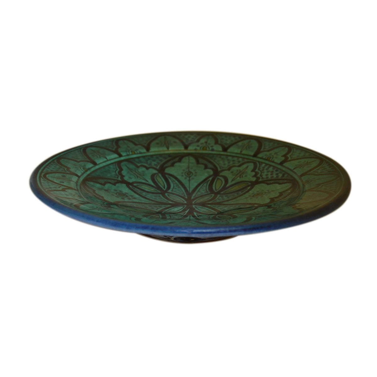 Black&White Ceramic Serving Plate Handmade Large 12" - Aqua Dark