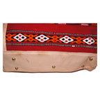 Moroccan Large Duffle Leather Bag with Kilim - Beige with Red Kilim