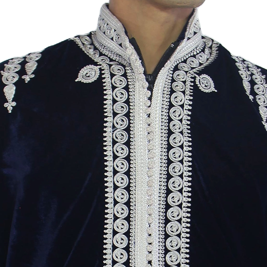 Moroccan Handmade Velvet Jacket Tunic - Navy