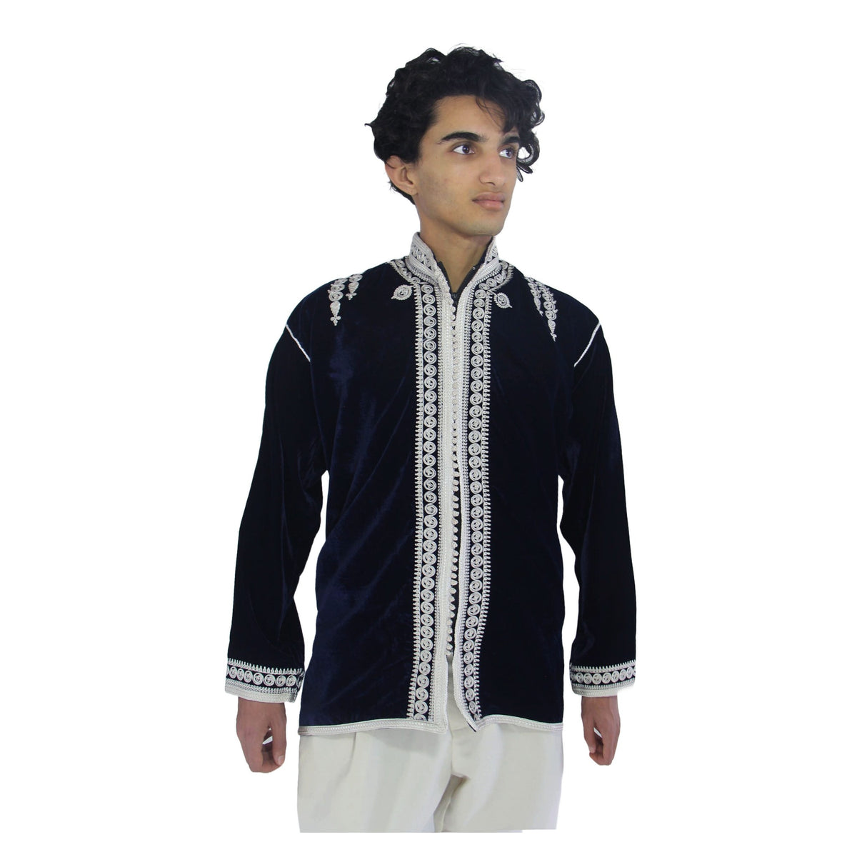 Moroccan Handmade Velvet Jacket Tunic - Navy