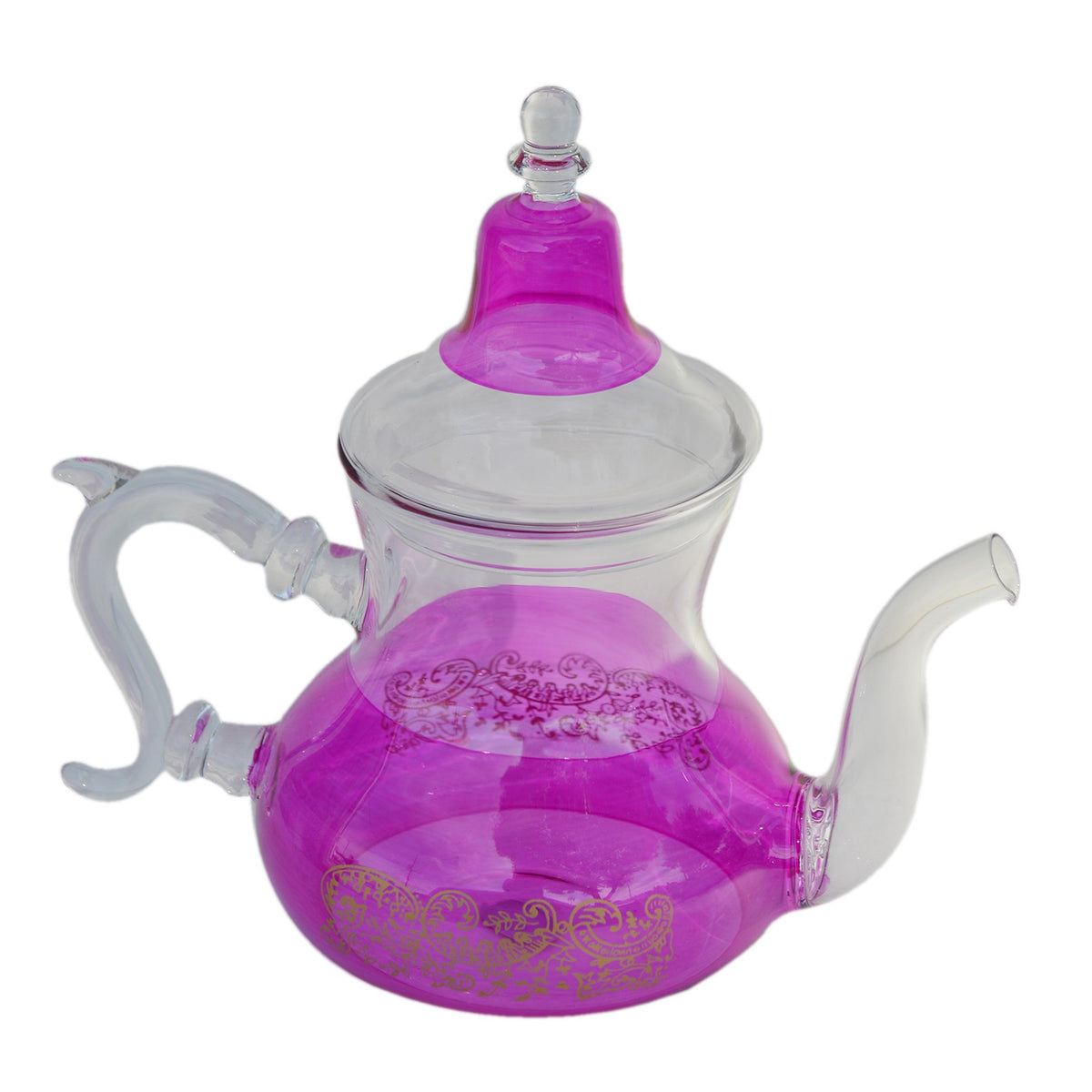 All Glass Hand Blown Teapot Durable Heat Resistance 32 Oz - Magenta