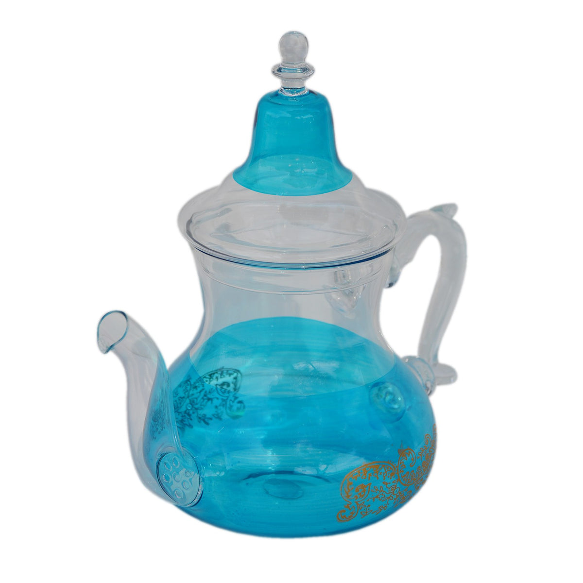 All Glass Hand Blown Teapot Durable Heat Resistance 32 Oz - Turquoise