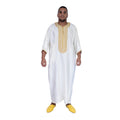 Fancy Moroccan Jamal Kaftan with Handmade Embroidery - White Gold