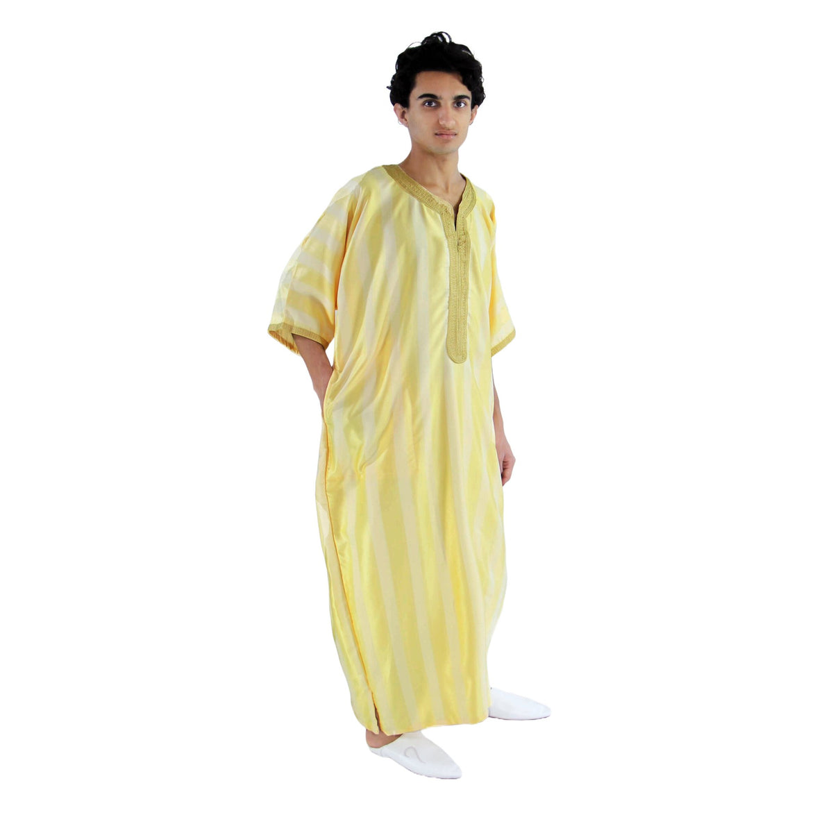 Jouhara Fancy Moroccan Men Kaftan - Yellow