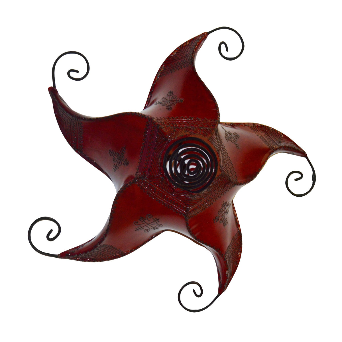 Star Handmade Leather Henna Lamp Ceiling - Red