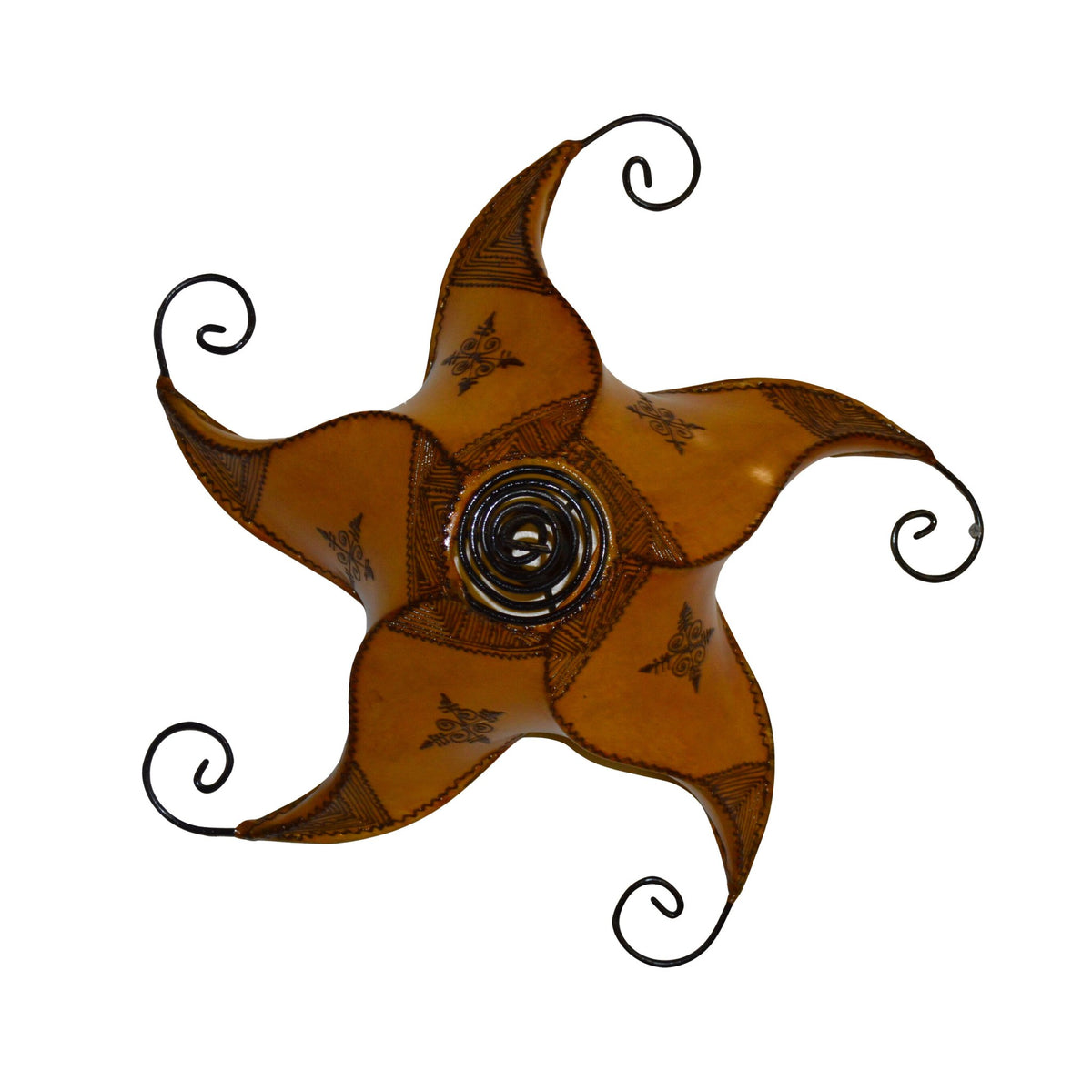 Star Handmade Leather Henna Lamp Ceiling - Yellow