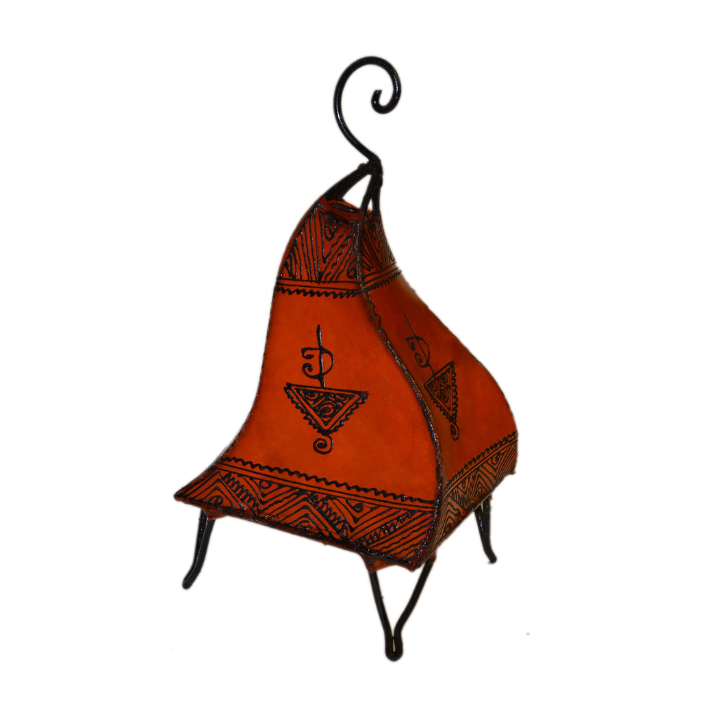 Table Henna Leather Lamp Handmade - Orange