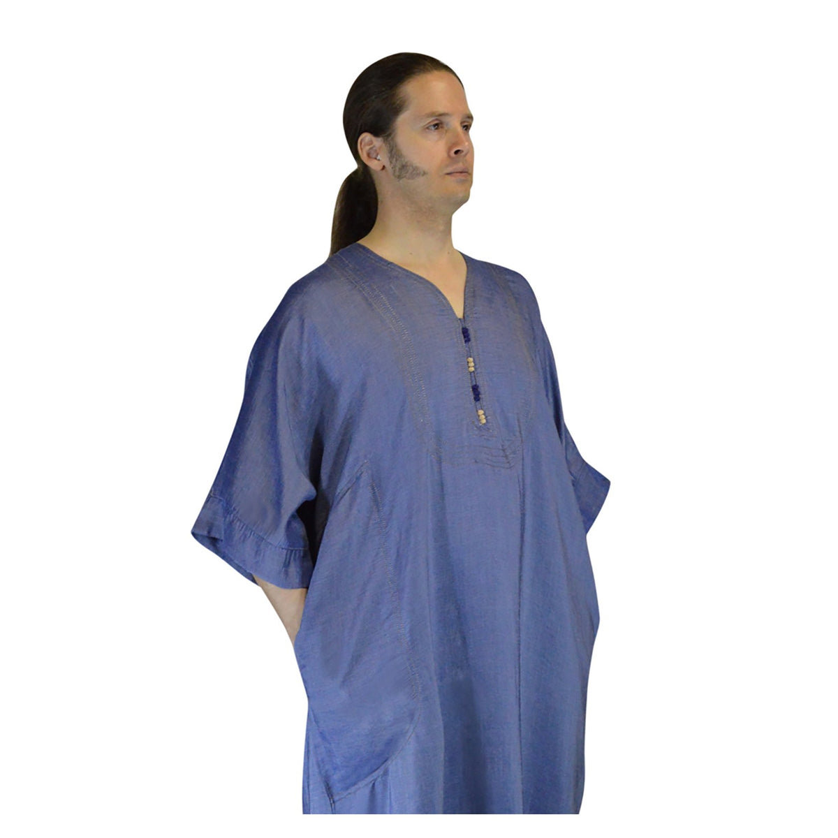 Handmade Moroccan Denim Gandoura Caftan Blue