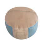 Beige Two-Tone Leather Moroccan Handmade Pouf - Beige Light Blue