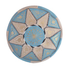 Beige Two-Tone Leather Moroccan Handmade Pouf - Beige Light Blue
