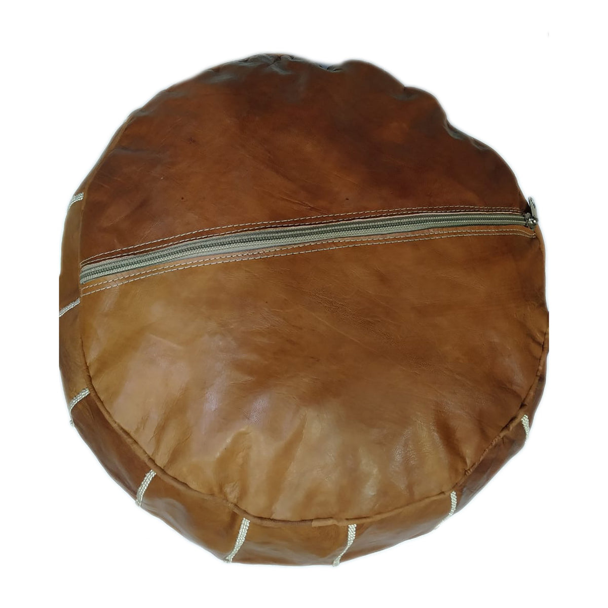 Large Handmade Leather Pouf - Brown
