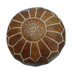 Large Handmade Leather Pouf - Brown