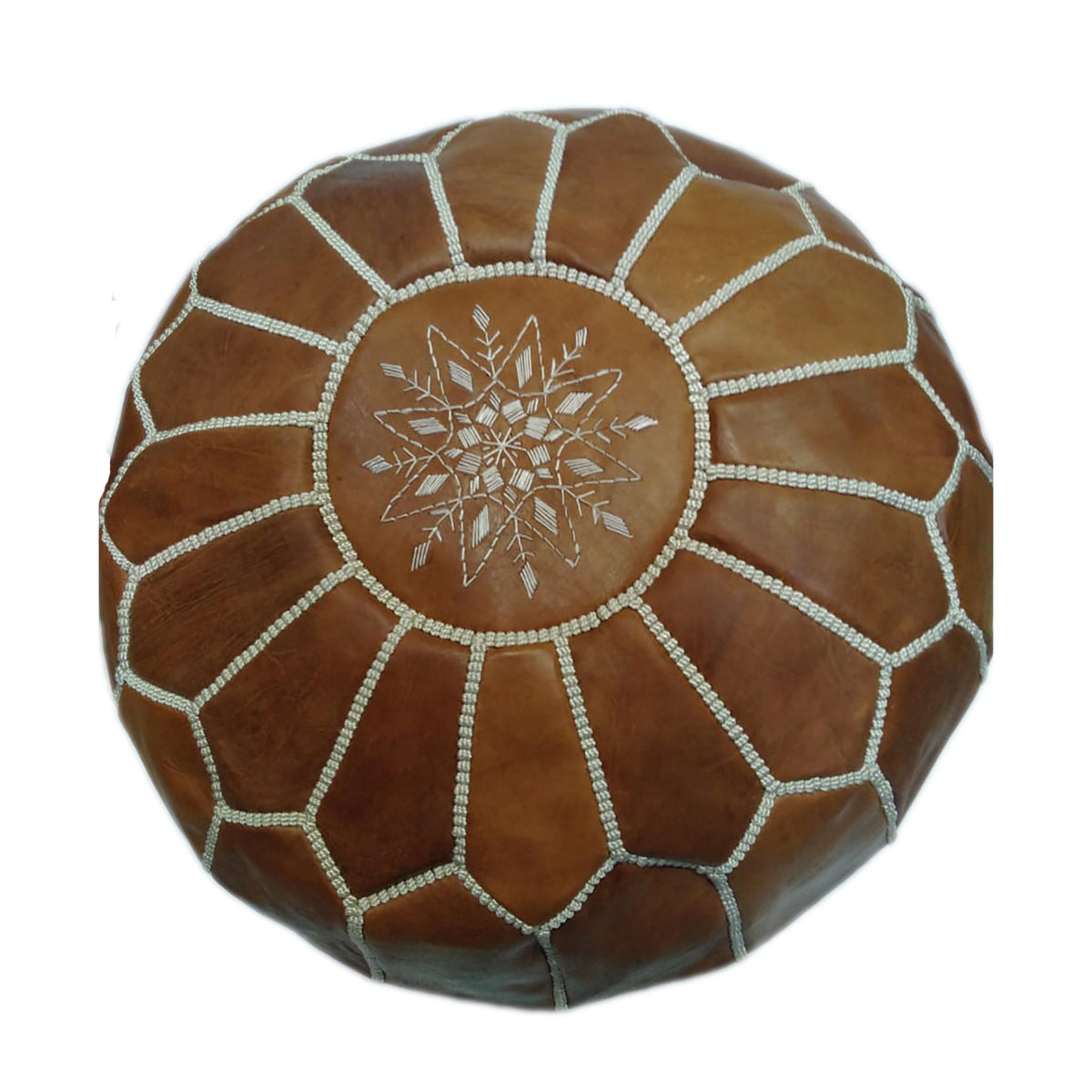 Large Handmade Leather Pouf - Brown