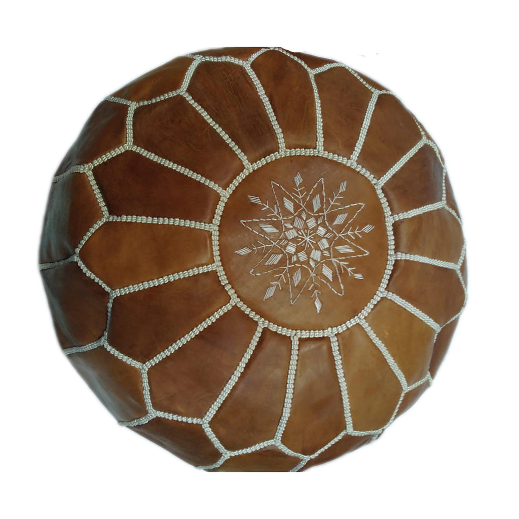 Large Handmade Leather Pouf - Brown