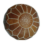 Large Handmade Leather Pouf - Brown